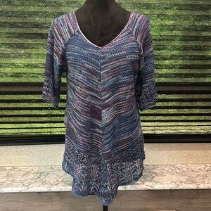 99 Jane Street Women’s 100% Acrylic V-Neck Purple Blue‎ Knit Shirt Size Large